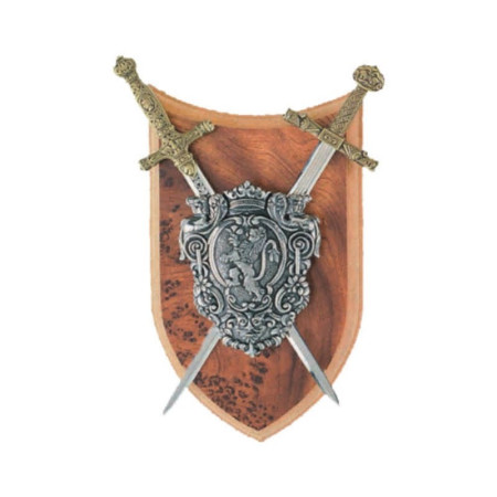 Panoplia con escudo y 2 espadas  23cm