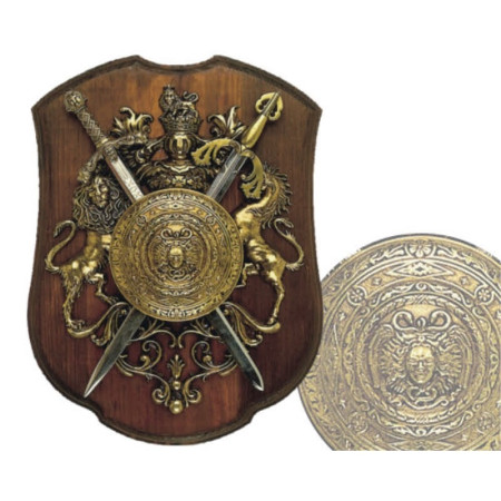 Panoplia con escudo y 2 espadas  28cm