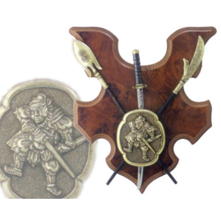 Panoplia con escudo, katana y 2 alabardas  30cm