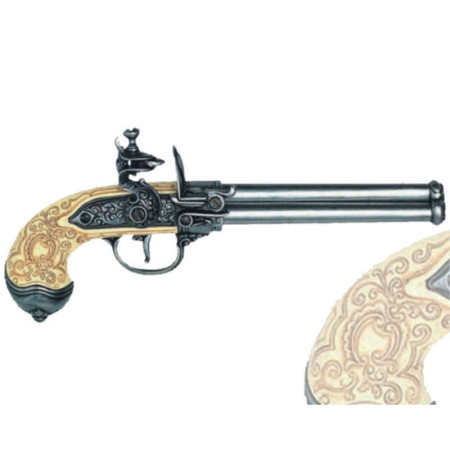 Pistola italiana 3 cañones, Lorenzoni 1680  29cm