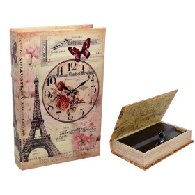 Libro caja fuerte Paris vintage con reloj floral 1