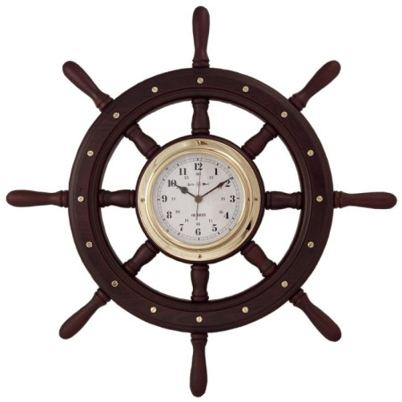 Caña de timón madera Ø60cm con reloj de latón